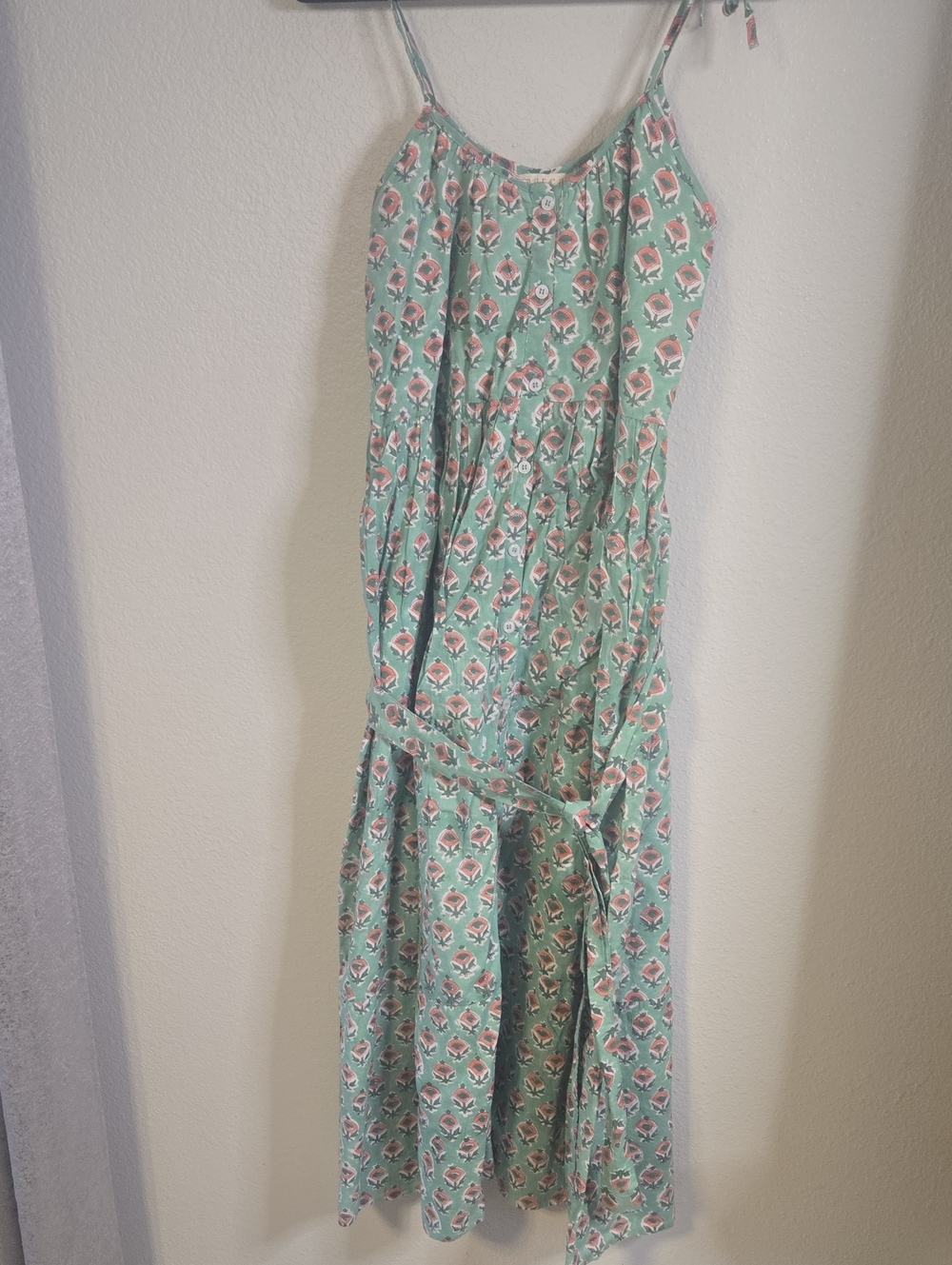 Mint-Patterned Tie-Waist Maxi Dress